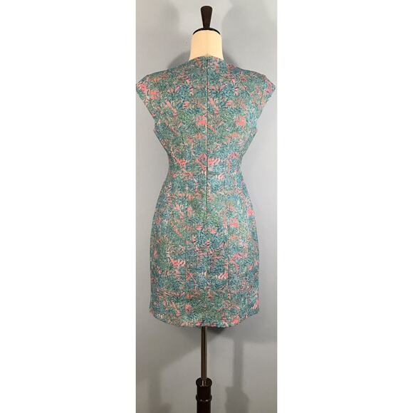 XS Dress Floral Fit & Flare Shoulder Pads Structured! Spring Summer Dress - Picture 6 of 12